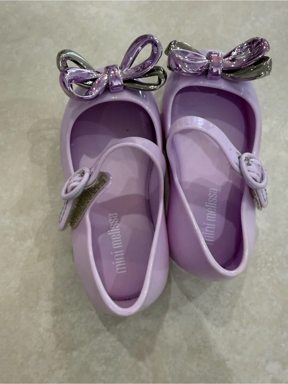 Mini Melissa Lavender Mary Janes with Metallic Bow